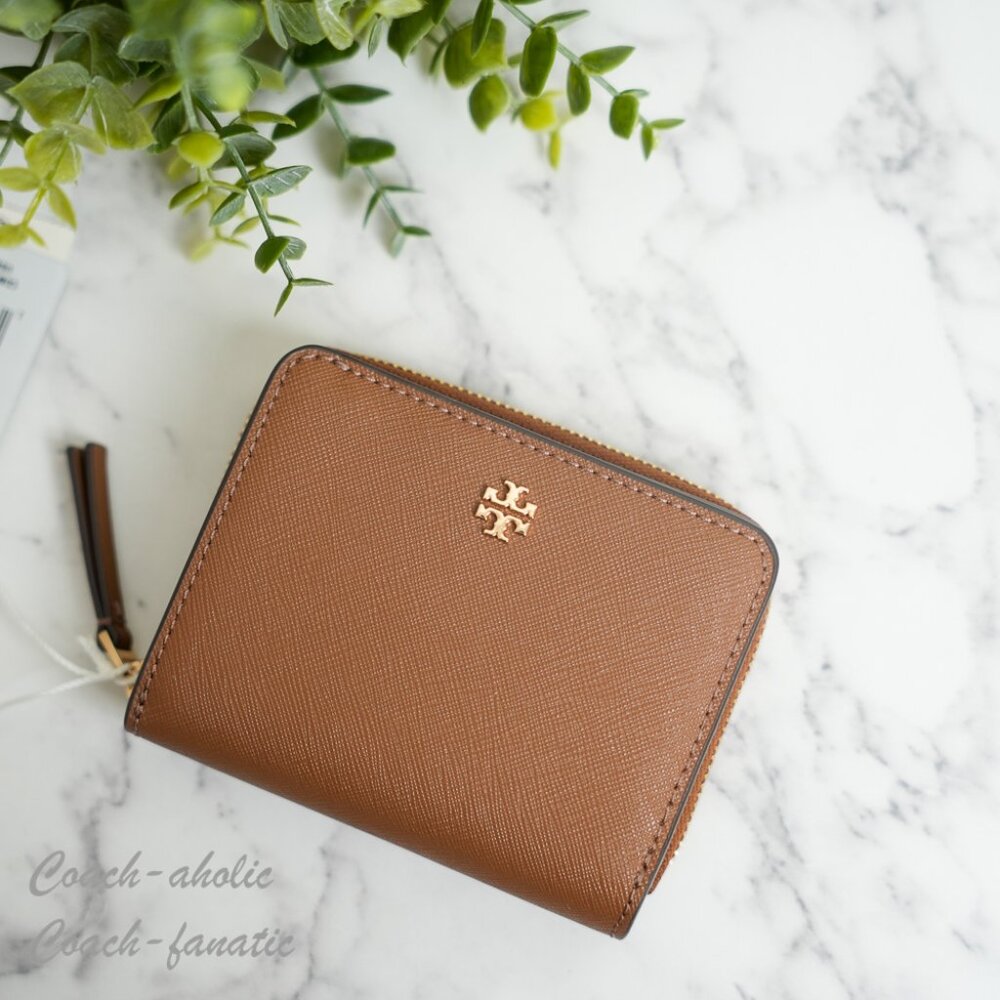 NWT Tory Burch Emerson Mini Saffiano Leather Wallet in Moose 147606